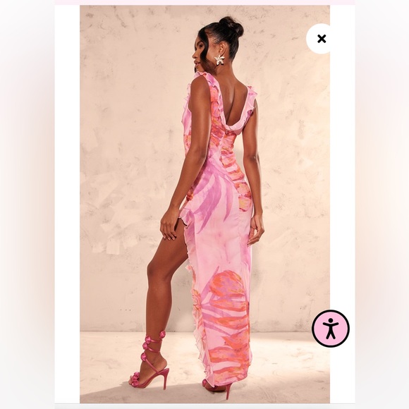 Pink Floral Asymmetrical Ruffle Dress - Picture 4 of 10